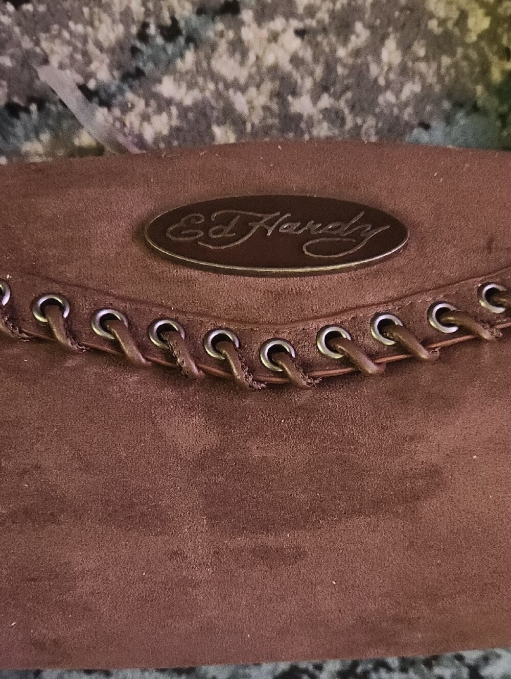 Ed Hardy Taupe Suede Chain-Trim Shoulder Bag - Picture 3 of 7